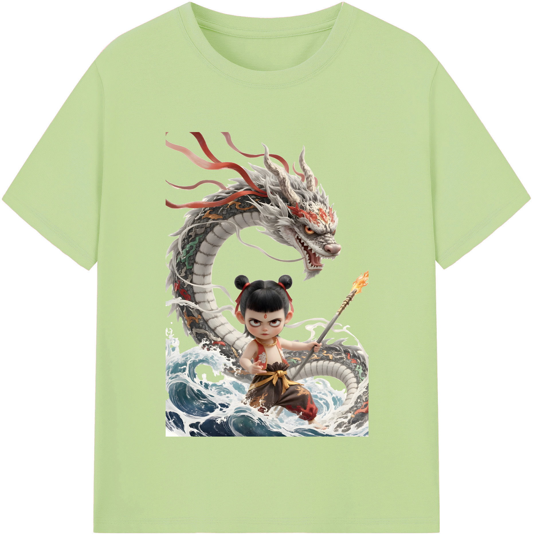 （画像用） Ne Zha 2 ナタ 魔童の大暴れ 綿100％半袖Tシャツ（フロントプリント）